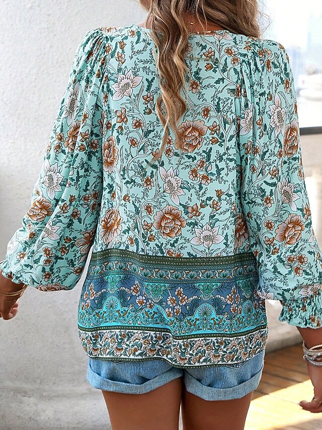 Women's Boho Shirt Blouse Print Flower Modern Boho Long