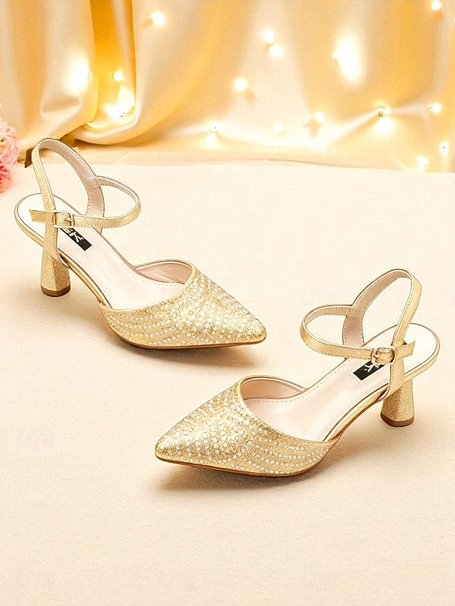 Women's Red Toe Rhinestone Pointed Heels Slingback