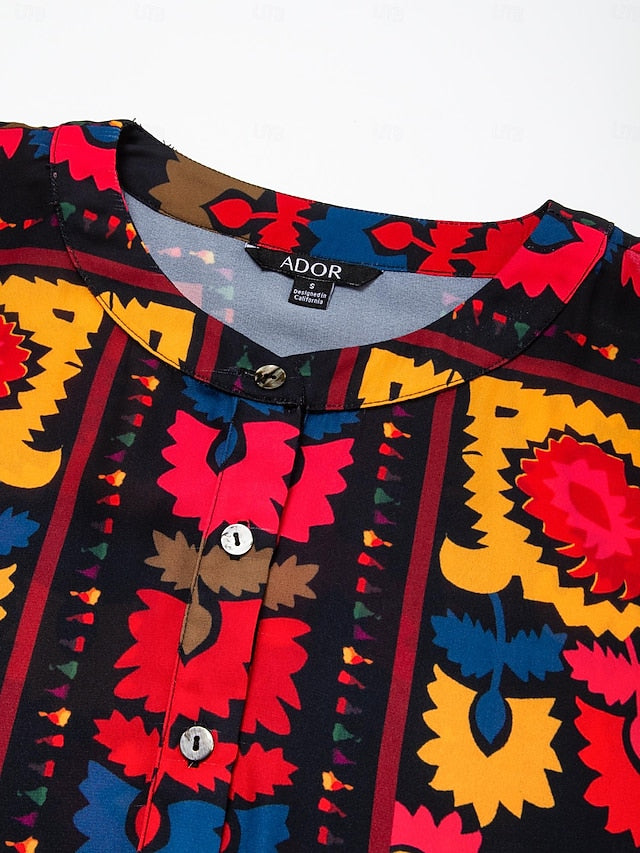 Women's Top Chiffon Floral Print Lapel Ethnic Style Casual