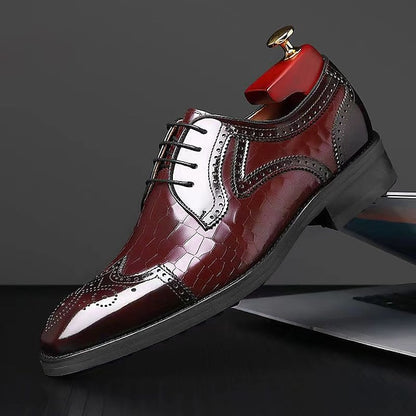 Shoes Men's Brogue Leather with Patent Burgundy Oxford