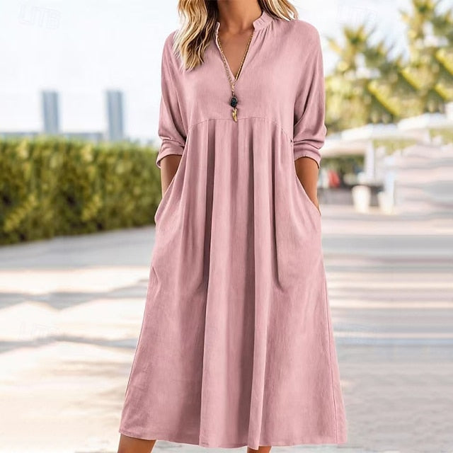 Women's Midi Dress Casual Dress Cotton Linen Dress Elegant