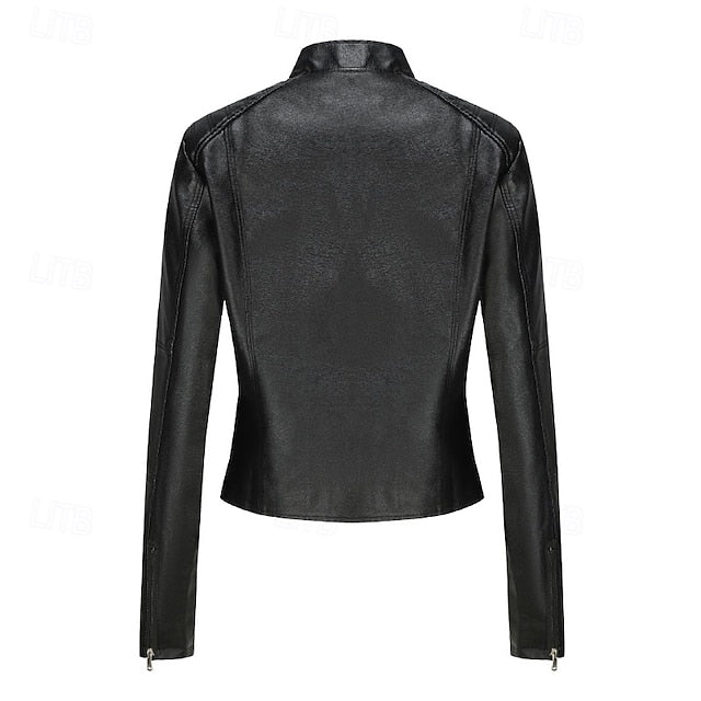 Women's Pocket Faux Jacket Comfortable Zipper Leather
