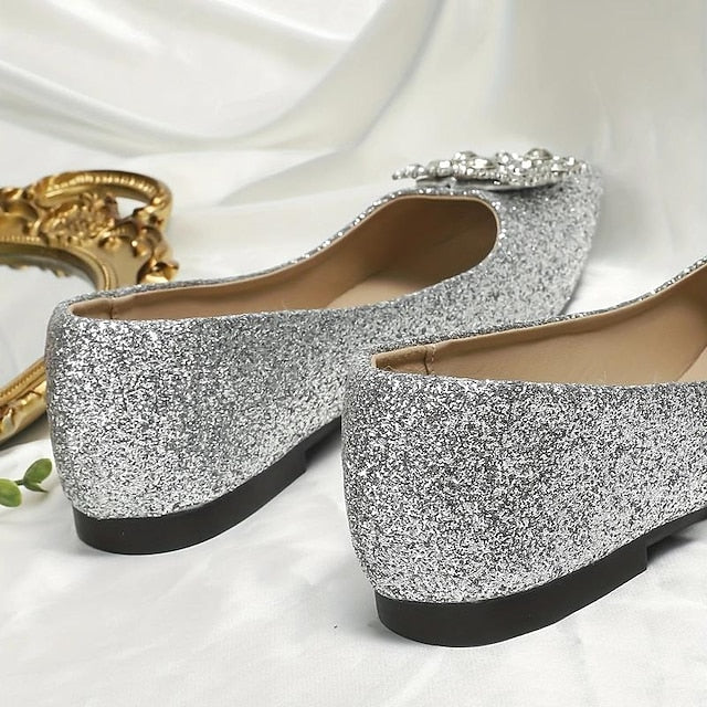 Rhinestone Silver Embellished Women's with Flats Glitter