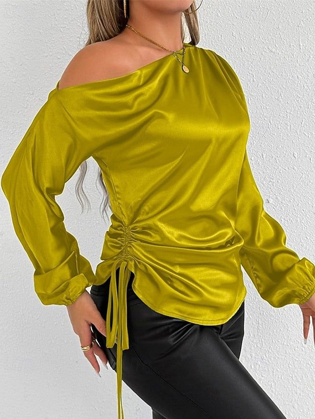 Women's Shirt Elegant Dressy Satin Top Asymmetric Solid