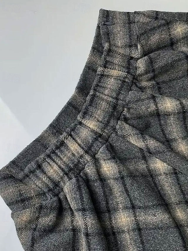 Women's Elegant Fashion Casual Midi Mid Waist Skirts Plaid