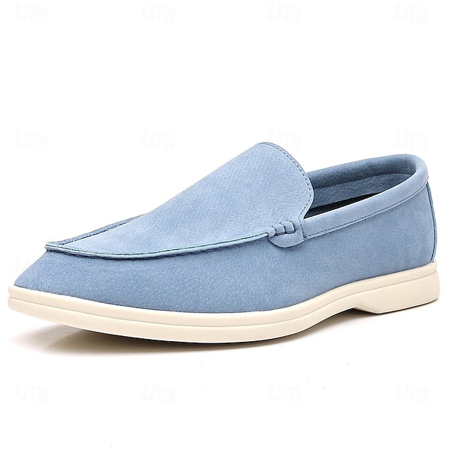 Breathable Men's Loafers Blue Faux Light – Casual Slip-On
