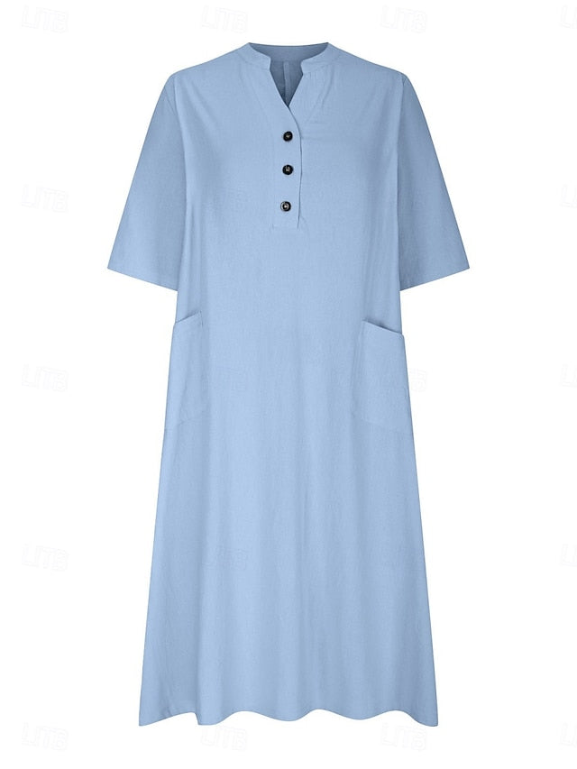 Women's Midi Dress Casual Dress Cotton Linen Dress A Line