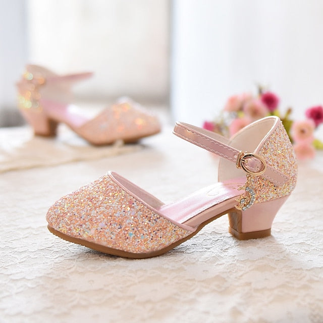 Heels Rubber Girls' PU Glitters Party Princess Little Shoes