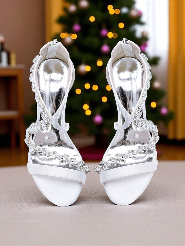 Sandals Rhinestone High Strappy Women's White - Heel