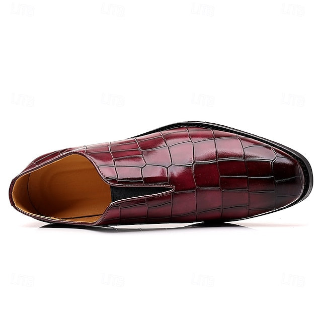 Burgundy Shoes Men's – Pattern Crocodile Slip-On