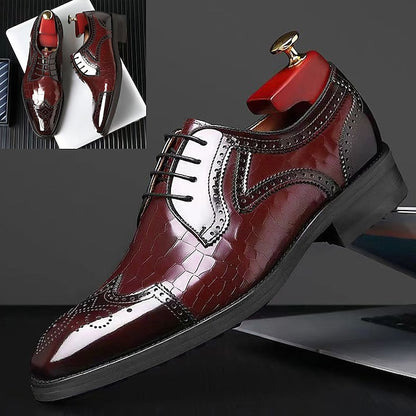 Shoes Men's Brogue Leather with Patent Burgundy Oxford