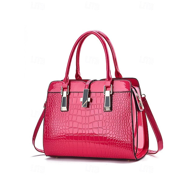 Sac à main femme en cuir verni imitation croco bordeaux