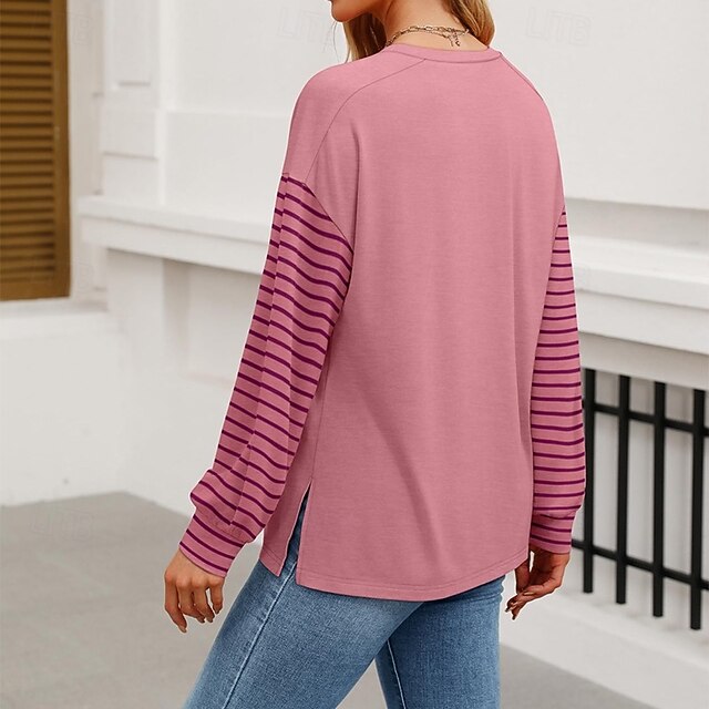 Women's T Shirt Tee Top Patchwork Striped Fashion Classic