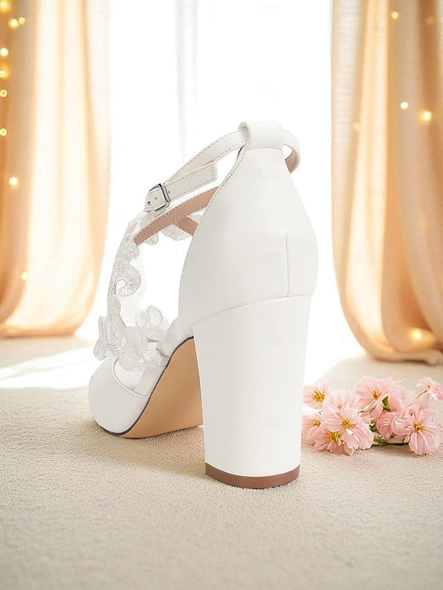 Block Strap White Heel Sandals Ankle Women's Lace with -