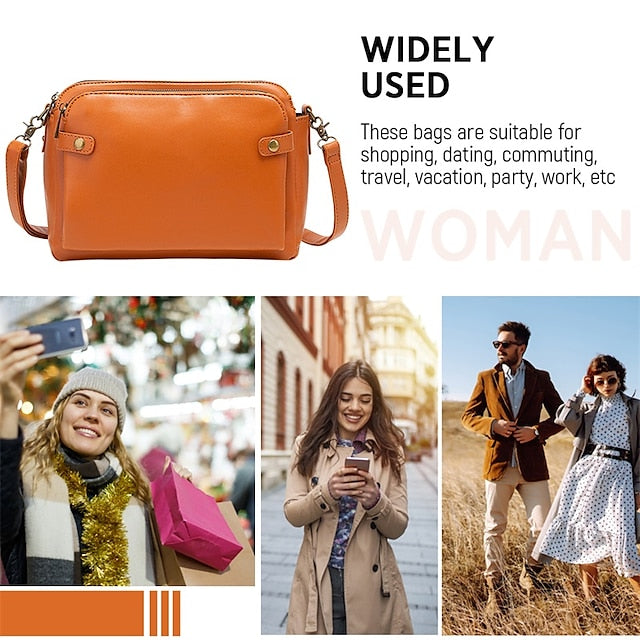 Schultertasche aus Leder für Damen im Vintage-Stil mit drei Lagen