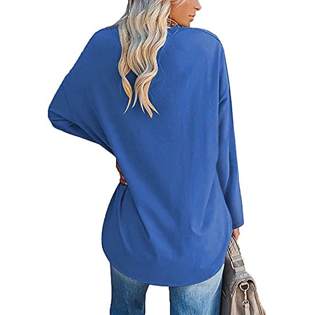 Women's T Shirt Plain Basic Long Sleeve V Neck Regular Tops