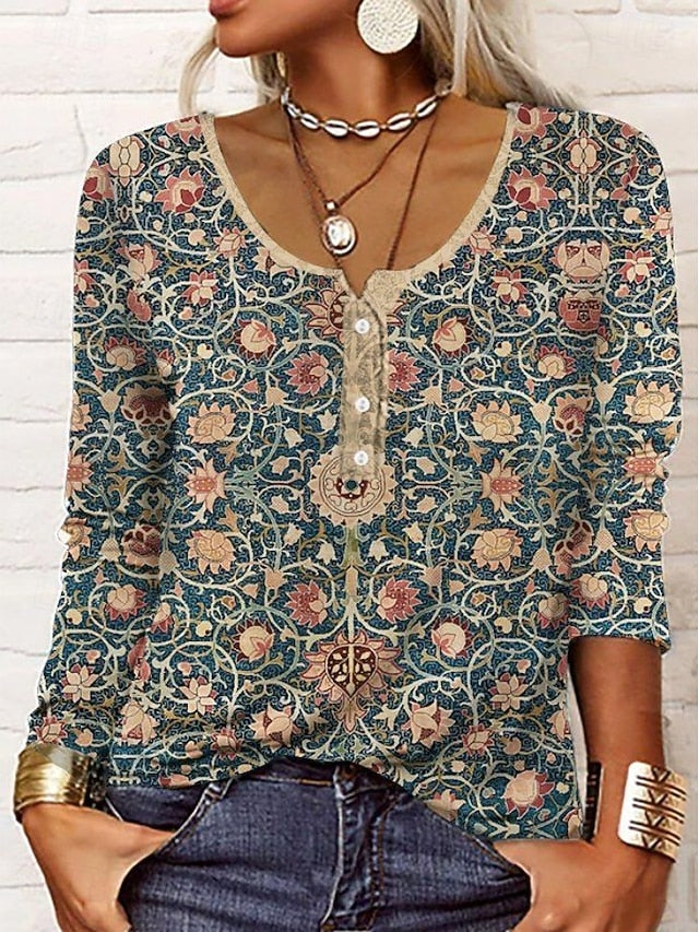 Women's Tunic T Shirt Floral Graphic Geometric Stylish