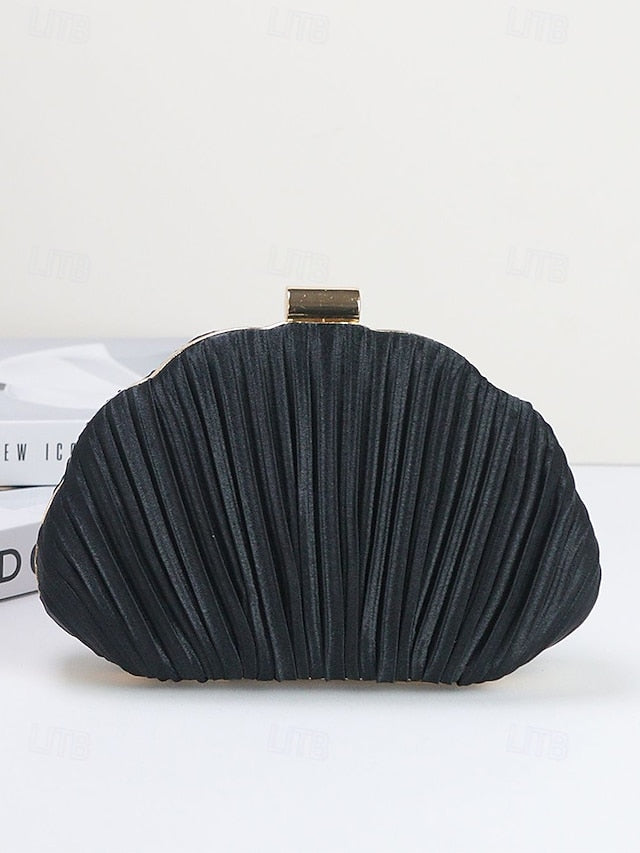 Pleated Women's Satin Shell Evening Purse Clutch