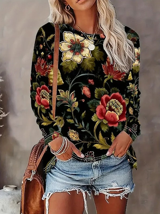 Women's T Shirt Print Floral Graphic Plants Vintage Fashion