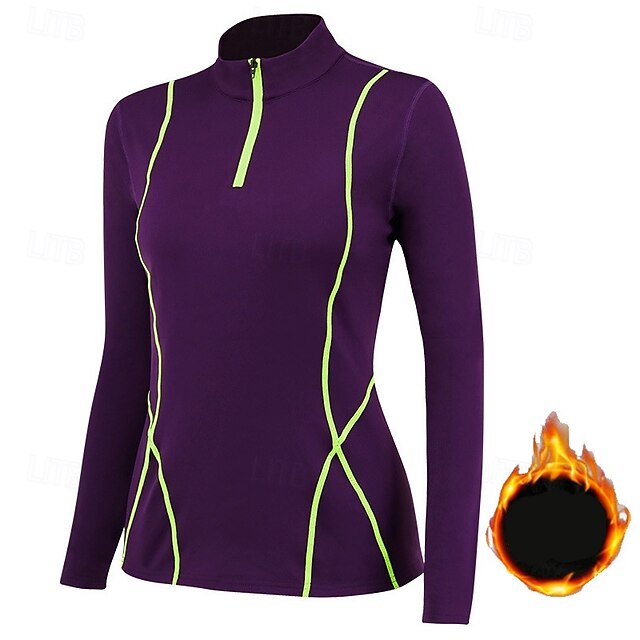 Women's Fleece Workout Shirt Yoga Top Stand Collar Warm