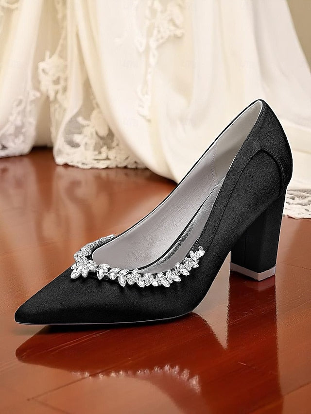 Heel Satin Pumps Block Women's Wedding Pink