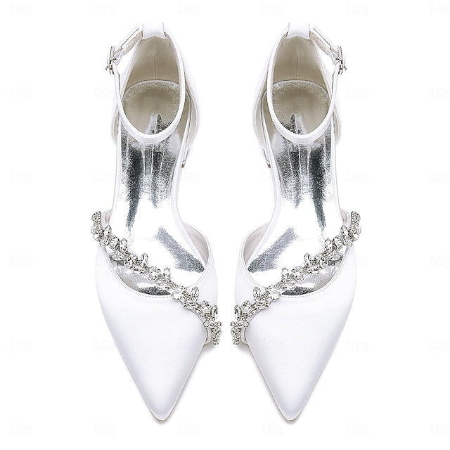 Pointed Toe Elegant Flats Wedding Women's – Satin White