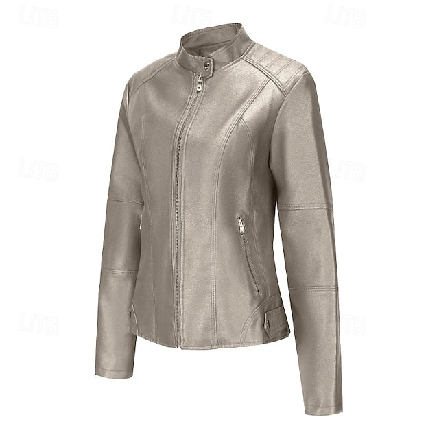 Women's Pocket Faux Jacket Comfortable Zipper Leather