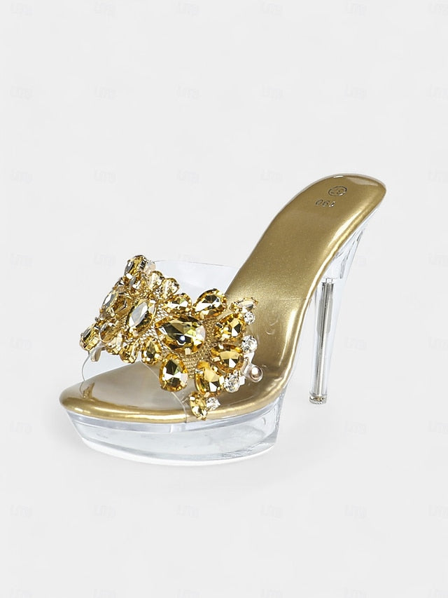 – Women's Embellished Platform Rhinestone Clear Heels