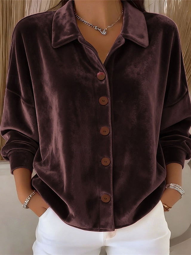 Women's Velvet Blouse Dressy Tops Plain Elegant Vintage