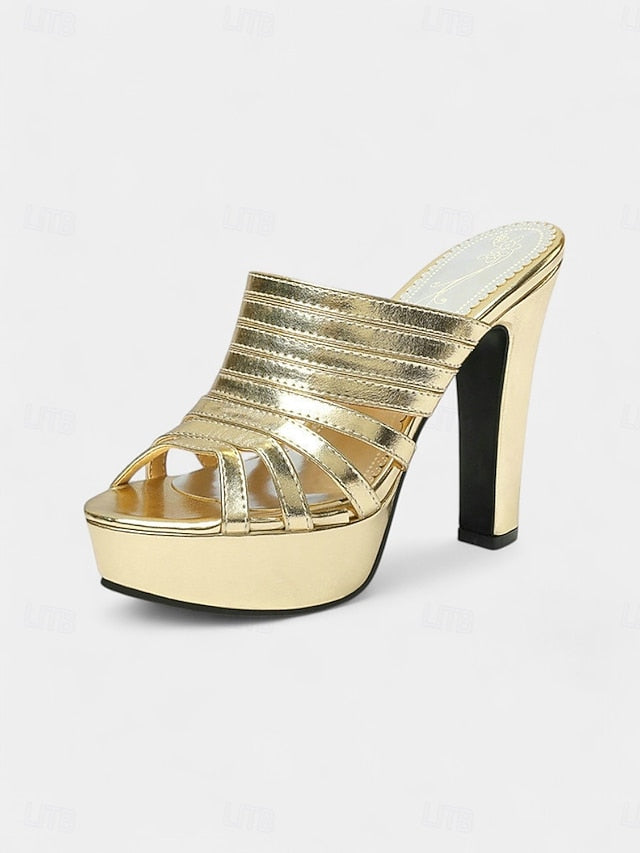 Heels Open-Toe - White Mule Strappy Platform Women's