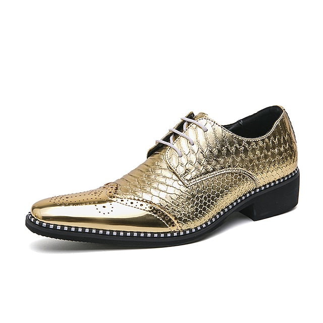 Shiny Metallic Men's Shoes Oxford Faux Gold –