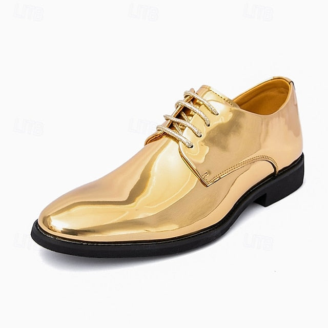 Patent Men Lace-Up – Sleek Shoes Shiny for Gold Leather
