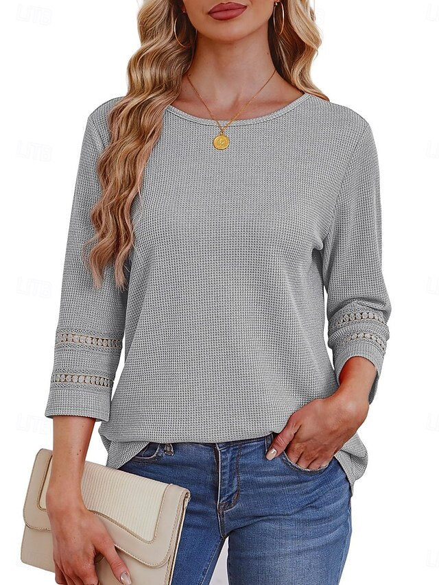 Women's Blouse Lace Patchwork Solid Color Stylish Casual