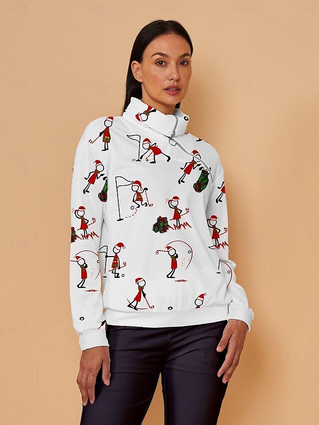 Women's Golf Pullover Sweatshirt White Long Sleeve Top