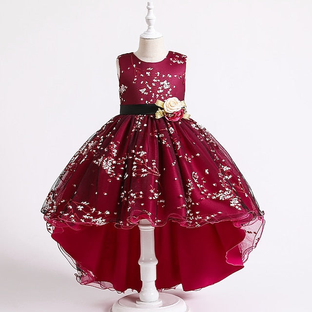 Dress Floral Colored Solid Kids Wedding Girls' Sleeveless
