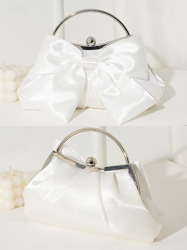 Evening Bag – Satin Clutch Women's Pearl Bow Elegant