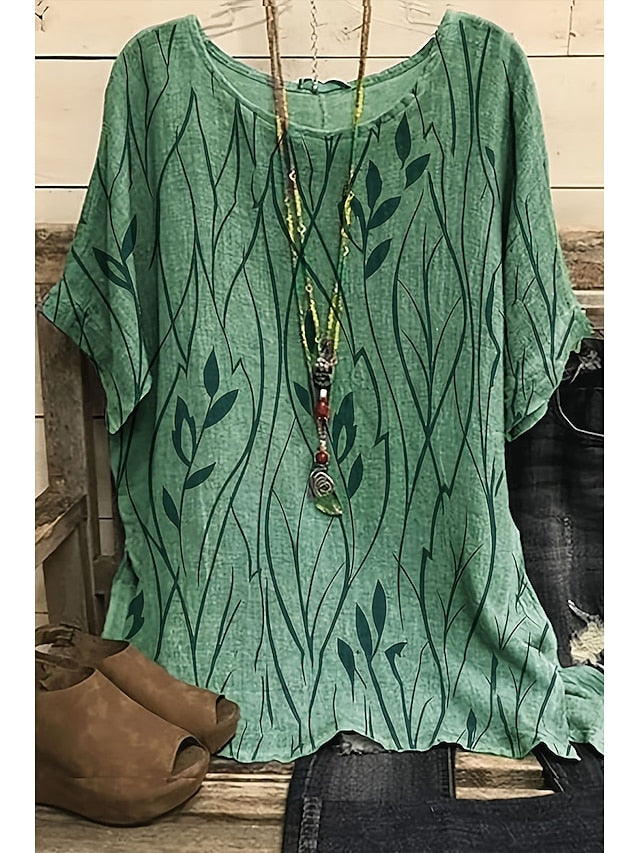 Women's Shirt Boho Shirt Blouse Fashion Print Short Sleeve