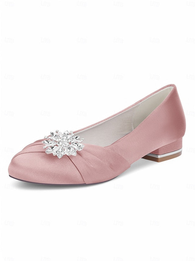 – White Satin Elegant Flats Crystal Women's Wedding