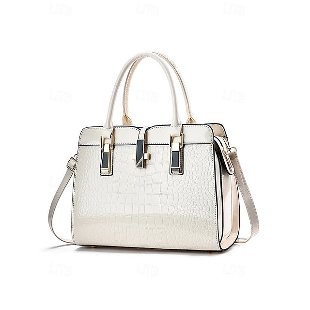 Sac à main femme en cuir verni imitation croco bordeaux