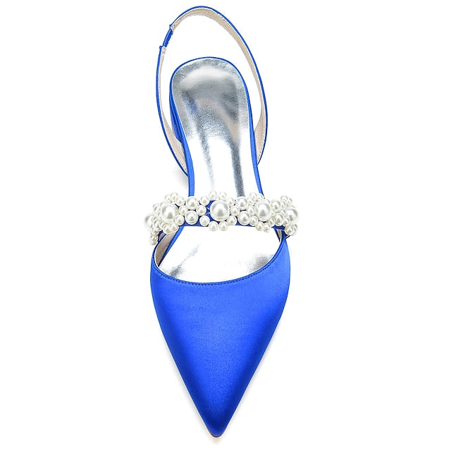 White Women's Elegant Pearl Satin Shoes with