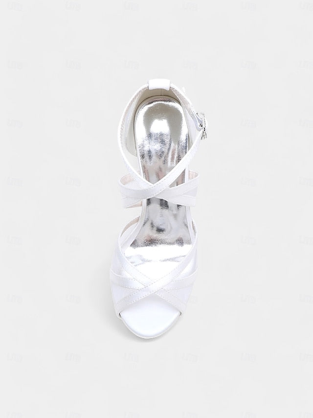 Heel with Satin Sandals High Cross Straps White Bridal Perfect -