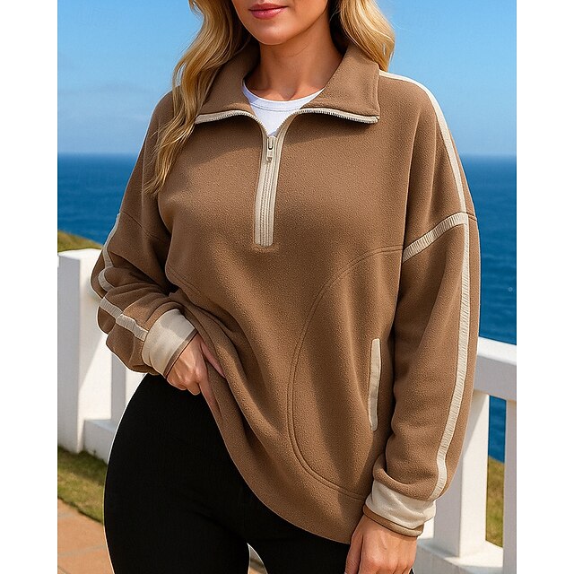 Women's Pullover Sweatshirt Casual Tops Baggy Quarter Zip