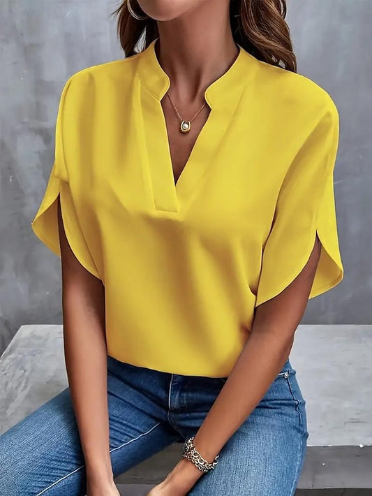 Blouse Dressy Tops Women's Black White Yellow Solid / Plain