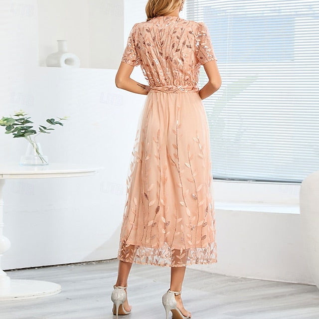 of Mother Sequin Neck the Bride A-Line V Dress Elegant