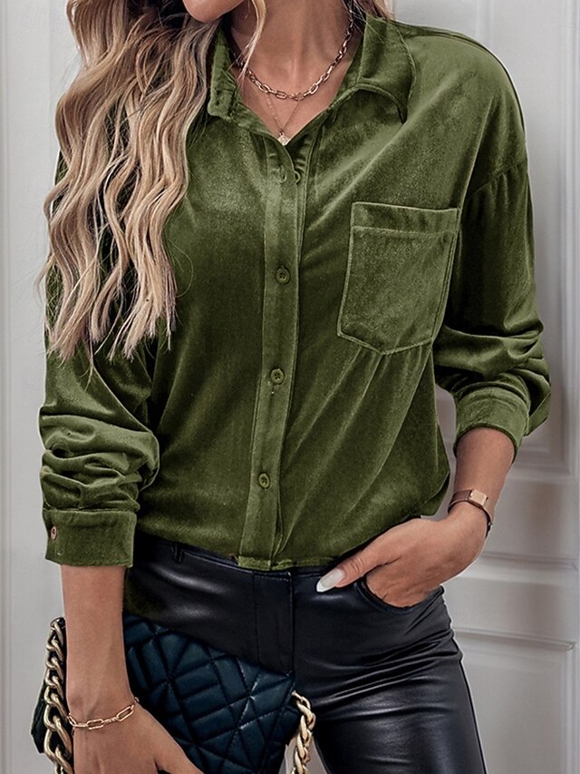 Women's Dress Shirt Button Up Shirt Blouse Velvet Blouse