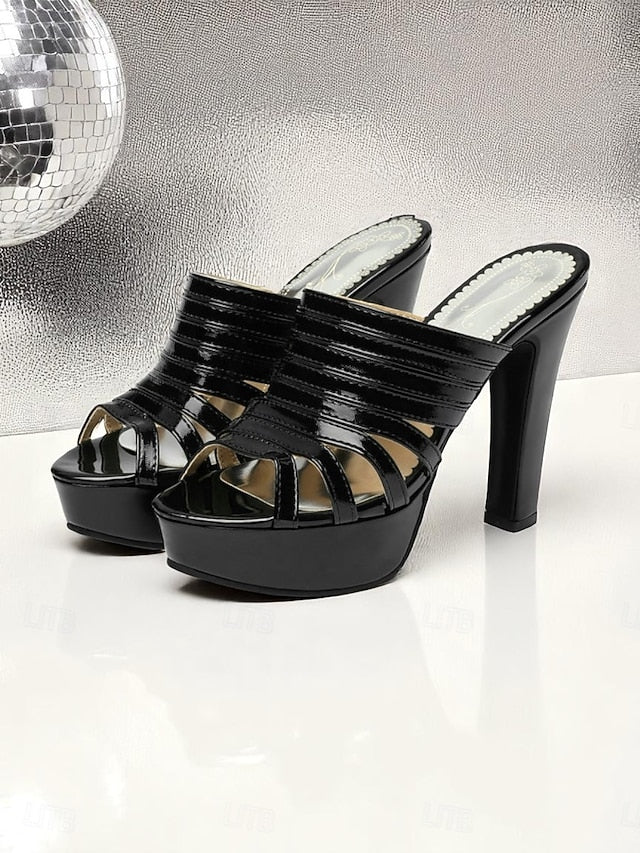 Heels Open-Toe - White Mule Strappy Platform Women's