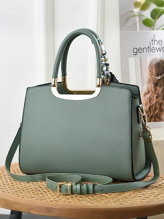 Women's Embroidered Faux Leather Handbag with Scarf Accent