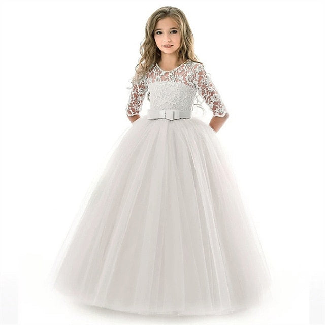 Half Flower Girls' Kids Girl Sleeve Dress Wedding