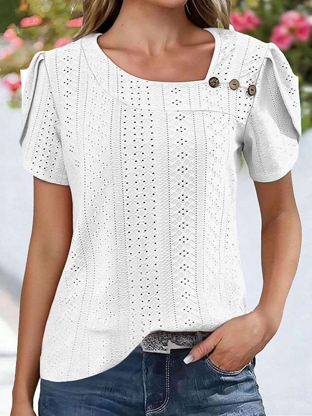 Women's Shirt Pointelle Shirt Eyelet Top Blouse Eyelet