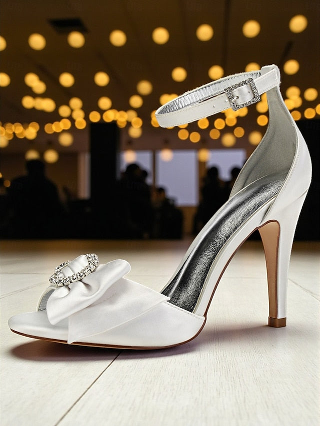 Women's Sandals Purple Rhinestone with Heel High Satin